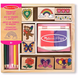 Melissa & Doug Wooden Stamp Set: Friendship (9 Stamps, 5 Colored Pencils, and 2-Color Stamp Pad)