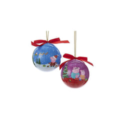 Kurt Adler 80 MM 2 Assorted Blue And Purple Peppa Pig Daddy And George Decoupage Christmas Ball Ornaments