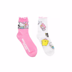 Hello Kitty 884001 Hello Kitty & Friends Sanrio Womens Ribbed Lettuce Socks, Multi Color - Pack of 2