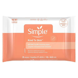 Simple Kind to Skin  Instant Glow  Facial Cleansing Wipes  Face Wipes  Makeup Removal Wipes  Removes Waterproof Mascara  25 Wipes Count