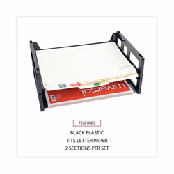 Universal 08100 Side Load Letter Desk Tray  Two Tier  Plastic  Black