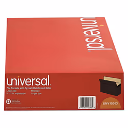 Universal 15363 5 1/4 Inch Expansion File Pockets Straight Legal Redrope/Manila Box of 10