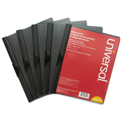 Universal 20515 Plastic Report Cover w/Clip  Letter  Holds 30 Pages  Clear/Black  5/PK