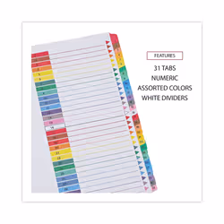 Universal 24814 Table of Contents Dividers  Assorted Color 31-Tab  1-31  Letter  White  31/Set