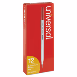 Universal UNV27412 Medium 1 mm Stick Ballpoint Pen - Red Ink Gray/Red Barrel (1 Dozen)