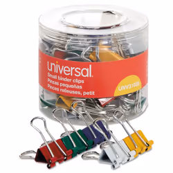 Universal UNV31028 Binder Clips with Storage Tub - Small Assorted (40/Pack)