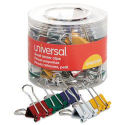 Universal UNV31028 Binder Clips with Storage Tub - Small  Assorted (40/Pack)