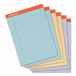 Universal UNV35878 8.5 in. x 11.75 in. 50 Sheets Wide/Legal Rule Colored Perforated Ruled Writing Pads - Assorted (6/Pack)
