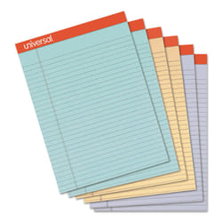 Universal UNV35878 8.5 in. x 11.75 in. 50 Sheets Wide/Legal Rule Colored Perforated Ruled Writing Pads - Assorted (6/Pack)