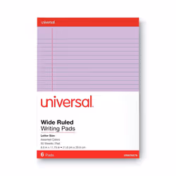 Universal UNV35878 8.5 in. x 11.75 in. 50 Sheets Wide/Legal Rule Colored Perforated Ruled Writing Pads - Assorted (6/Pack)