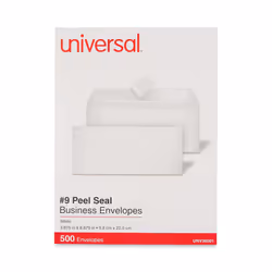 Universal 36001 Peel Seal Strip Business Envelope  #9  3 7/8 x 8 7/8  White  500/Box