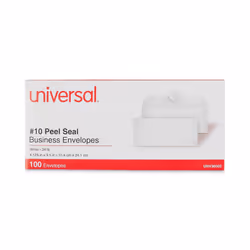 Universal 36002 Peel Seal Strip Business Envelope  #10  4 1/8 x 9 1/2  White  100/Box (UNV36002)