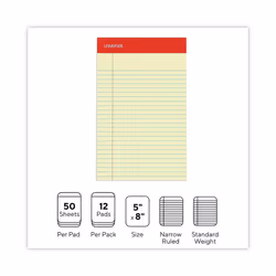 Universal 46200 Perforated Edge Writing Pad  Narrow Rule  5 x 8  Canary  50 Sheet  Dozen