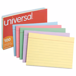 Index Cards  Ruled  5 X 8  Assorted  100/pack