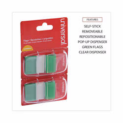 Universal 99003 Page Flags  Green  50 Flags/Dispenser  2 Dispensers/Pack