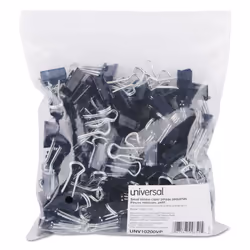 Universal 10200VP Small Binder Clips  Zip-Seal Bag  3/8-Inch Capacity  3/4-Inch Wide  Black  144/Bag