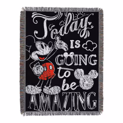 Disney's Mickey Mouse """"Amazing Day"""" Woven Tapestry Throw Blanket 48"""" x 60"""" Multi Color
