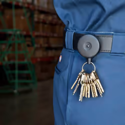 KEY-BAK Original Chain Retractable Key Holder with 24 Stainless Steel Chain  Black Front  Steel Belt Clip  8 oz. Retraction  Split Ring  Black Vinyl #