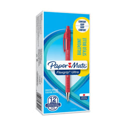 PaperMate Medium Point (1.0 mm) Flexgrip Ultra Retractable Ballpoint Pen, Red, Box of 12