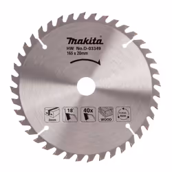 D-03349 Circular Saw Blade for Wood 165 x 20 x 40 Teeth, 0 V, Silver/Black