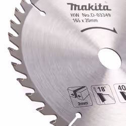 D-03349 Circular Saw Blade for Wood 165 x 20 x 40 Teeth, 0 V, Silver/Black