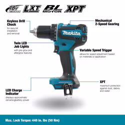 Makita DDF485RTJ3 drill 1900 RPM Keyless 1.5 kg Black, Blue - Additional view 4