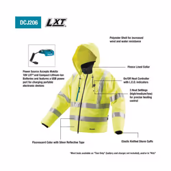 Makita DCJ206Z Hi Viz LXT 14.4v / 18v Cordless Battery Heated Jacket - Medium M