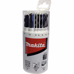 Makita P-23818, Drill, Drill bit set, Aluminium, Brass, Cast iron, Copper, Steel, Wood, Black, 18 pc(s), Hanging box