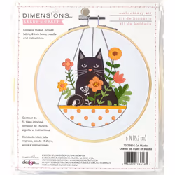Dimensions 72-76916 Cat Planter Embroidery Needlepoint Kit for Beginners 6"""" D Multicolor 5pcs