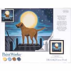Dimensions PaintWorks 73-91857 Moonrise Dog Animal Paint by Number Kit for Adults and Kids 11"""" x 11"""" Multicolor 12pc ...