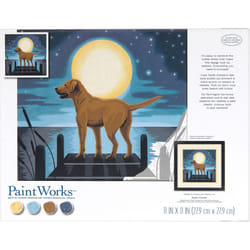 Dimensions PaintWorks 73-91857 Moonrise Dog Animal Paint by Number Kit for Adults and Kids  11"""" x 11""""  Multicolor  12pcs