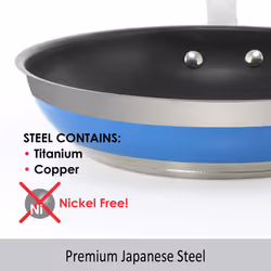 Chantal Nonstick 8 inch Stripes Fry pan  Brushed Stainless Steel  Blue Cove
