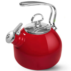 Chantal Classic Teakettle  1.8 QT  Enamel On Steel  2-Tone Harmonica Whistle  Rapid Boil and Even Heating (Chili Red)