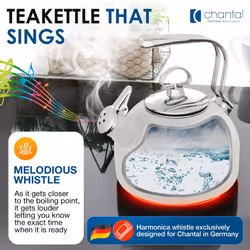 Chantal Classic Teakettle  1.8 QT  Enamel On Steel  2-Tone Harmonica Whistle  Rapid Boil and Even Heating (Chili Red)