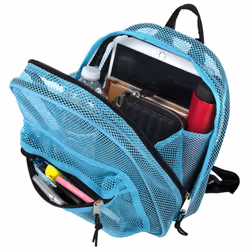 Mini Mesh Backpack for Women  Men  Beach Toys  Pool  and Swimming Gear; Mini Transparent Backpacks with Padded Straps (Aqua)