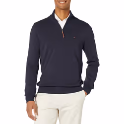 Tommy Hilfiger mens Long Sleeve Cotton Quarter Zip Pullover Sweater C