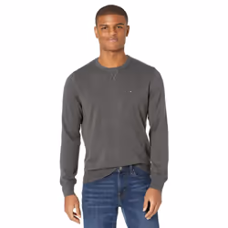 Tommy Hilfiger mens Solid Crewneck Sweater Grey Heather Medium US