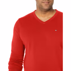 Tommy Hilfiger mens Cotton V Neck Sweater  Haute Red  X-Small US