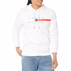 Tommy Hilfiger Men's Flag Stripe Hoodie Sweatshirt Bright White XL