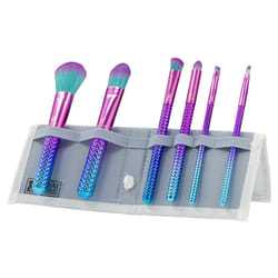 Royal & Langnickel Travel Size Prismatic Total Face 7pc Makeup Brush Set with Pouch, Includes - Powder, Foundation, Angle Shader, Smoky Eye, Brow