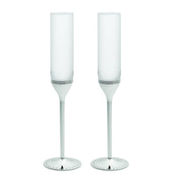 Vera Wang Wedgwood Grosgrain Silver Plate Toasting Flute Pair