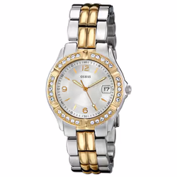 GUESS Silver + Gold-Tone Bracelet Watch with Date Feature. Color: Silver/Gold-Tone (Model: U0026L1)