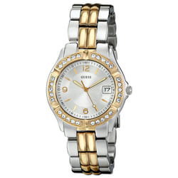 GUESS Silver + Gold-Tone Bracelet Watch with Date Feature. Color: Silver/Gold-Tone (Model: U0026L1)
