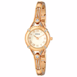 GUESS Petite Vintage Inspired Gold-Tone Crystal Bracelet Watch with Self-Adjustable Links. Color: Gold-Tone (Model: U0135L2)