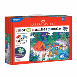 Faber-Castell Color by Number Puzzle Camping - 100 Pieces DIY Coloring Puzzle Set for Kids Ages 6+ Small