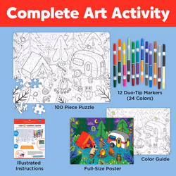 Faber-Castell Color by Number Puzzle  Camping - 100 Pieces  DIY Coloring Puzzle Set for Kids Ages 6+  Small