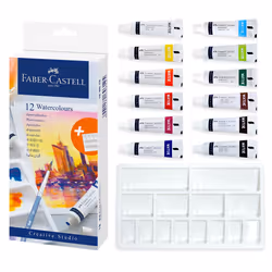 Faber-Castell Watercolor Paint Set - 12 Liquid Watercolors Paint Tubes (9ml) and Mixing Palette - Watercolor Art Supplies for ...