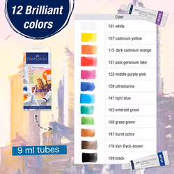 Faber-Castell Watercolor Paint Set - 12 Liquid Watercolors Paint Tubes (9ml) and Mixing Palette - Watercolor Art Supplies for Beginners and Hobby Arti