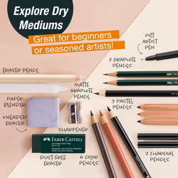 Faber-Castell Try It Box: Dry Mediums - 17 Piece Sketching Drawing Art Set with featuring Colored Pencils  Graphite Pencils  Charcoal Pencils  Pitt Ar