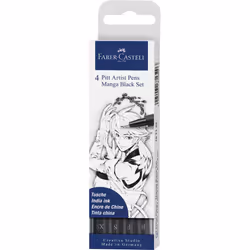 FABER-CASTELL 167132 PITT Artist Manga Drawing Pens Black 4-Pack